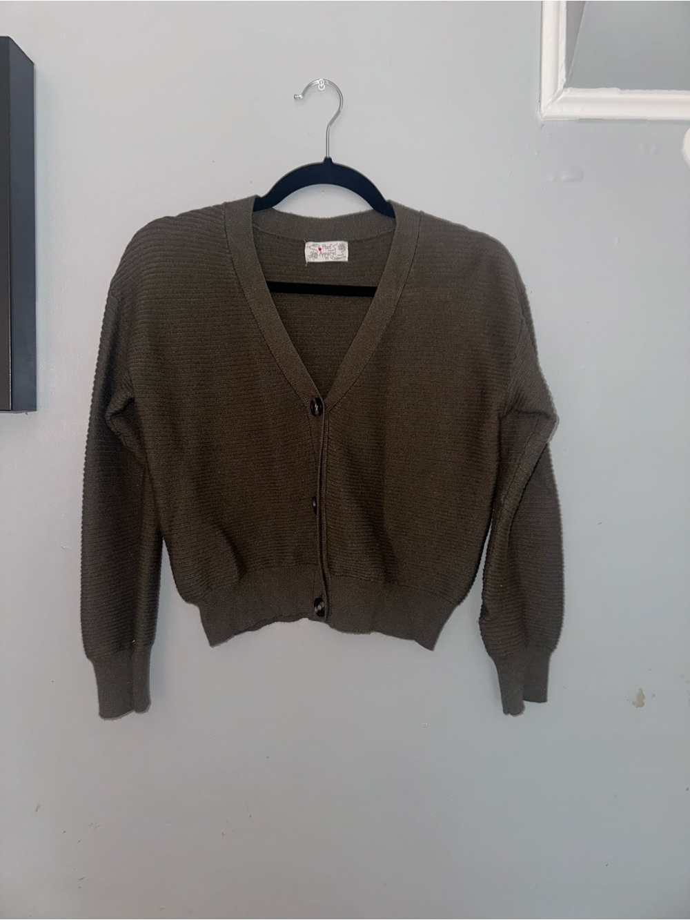 Poof! Olive Green V-Neck Button Front Sweater